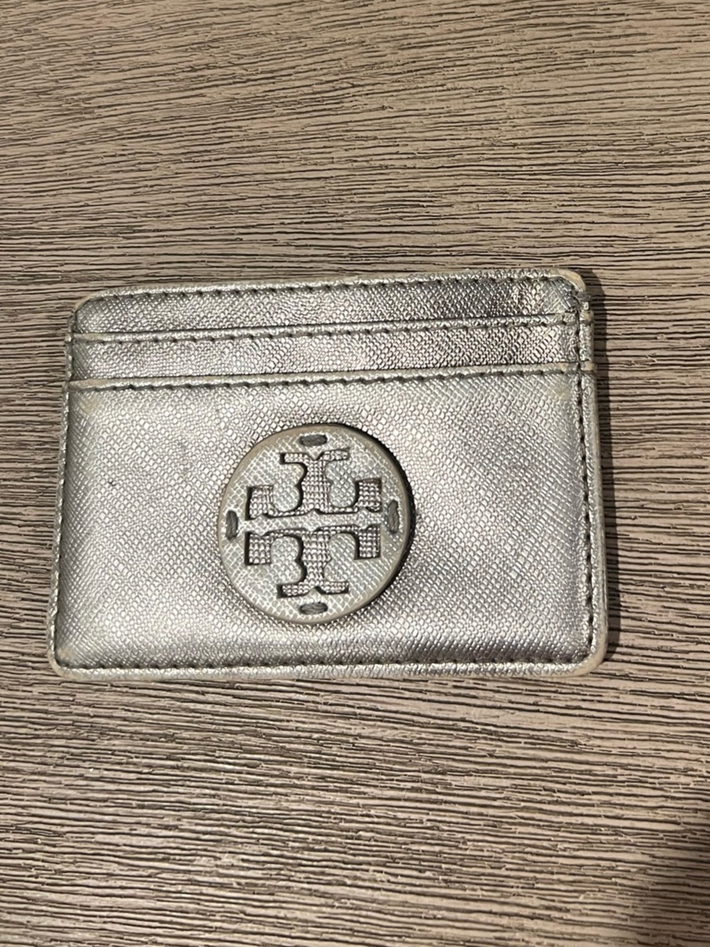 Tory Burch Metallic Silver Leather Card Holder
